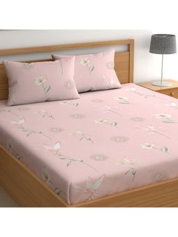 CHHAVI INDIA - Microfiber Double Bedsheet Set With 2 Pillow Covers Soft Pink Watercolor Lily Print