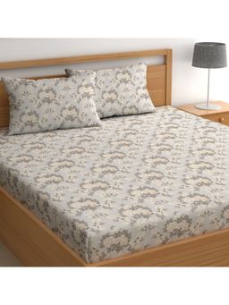CHHAVI INDIA - Microfiber Double Bedsheet Set With 2 Pillow Covers Vintage Floral Grey