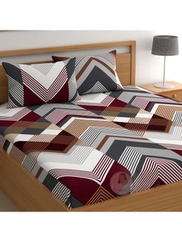 CHHAVI INDIA - Double Bedsheet Set With 2 Pillow Covers Modern Chevron Geometric Print
