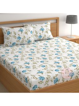 CHHAVI INDIA - Microfiber Double Bedsheet With 2 Pillow Covers Teal Blue Floral And Vine Print