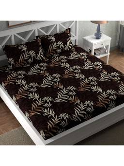 CHHAVI INDIA - Microfiber Double Bedsheet With 2 Pillow Covers Elegant Black Leaf Print