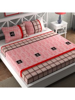 CHHAVI INDIA - Microfiber Double Bedsheet With 2 Pillow Covers Stylish Red & Beige Anchor Print