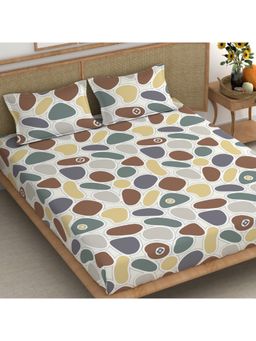 CHHAVI INDIA - Microfiber Double Bedsheet With 2 Pillow Covers Multicolor Pebble Print