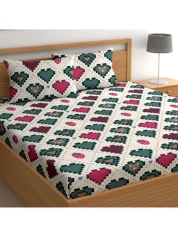 CHHAVI INDIA - Microfiber Double Bedsheet With 2 Pillow Covers Cute Hearts & Teddy Bear Print