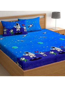 CHHAVI INDIA - Microfiber Double Bedsheet With 2 Pillow Covers Space & Astronaut Print (Blue)