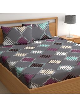 CHHAVI INDIA - Microfiber Double Bedsheet With 2 Pillow Covers Modern Geometric Grey Design