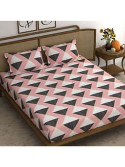 CHHAVI INDIA - Pink & Grey Zigzag Geometric Microfiber Double Bedsheet Set With 2 Pillow Covers