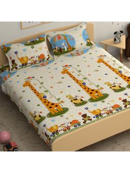 CHHAVI INDIA - Kids Cartoon Animal Print Double Bedsheet with 2 Pillow Cover Giraffe & Friends
