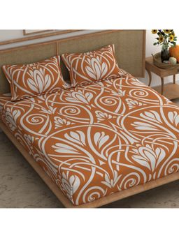 CHHAVI INDIA - Orange & White Art Nouveau Floral Microfiber Double Bedsheet Set With 2 Pillow Covers