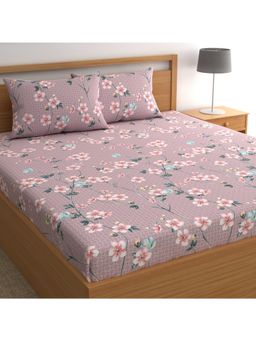 CHHAVI INDIA - Mauve Blossom Microfiber Double Bedsheet Set With 2 Pillow Covers