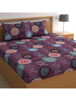 CHHAVI INDIA - Double Bedsheet Rich Purple With Abstract Floral Print (1 Bedsheet, 2 Pillow Covers)
