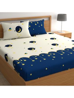CHHAVI INDIA - Microfiber Double Bedsheet with 2 Pillow Cover Set 'Good Night' Moon & Star Print