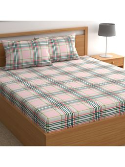 CHHAVI INDIA - Double Bedsheet Set Classic Pink Tartan Plaid Check Print (1 Bedsheet, 2 Pillow Covers)