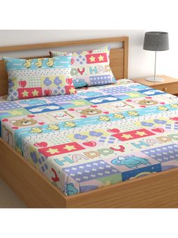 CHHAVI INDIA - Double Bedsheet Fun Doodle Print With Happy Motif (1 Bedsheet, 2 Pillow Covers)