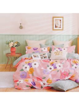 CHHAVI INDIA - Bold Summer Floral Double Bedsheet Set With 2 Pillow Covers, Pink & Multi-Color