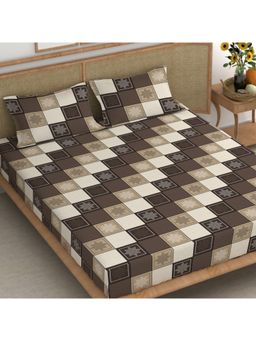 CHHAVI INDIA - Microfiber Brown Checkered King Bedsheet with 2 Pillow Cover