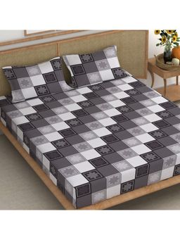 CHHAVI INDIA - Microfiber Grey Checkered King Bedsheet with 2 Pillow Cover