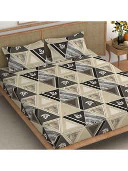 CHHAVI INDIA - King Size Bedsheet with 2 Pillow Cover Beige, Brown & Black