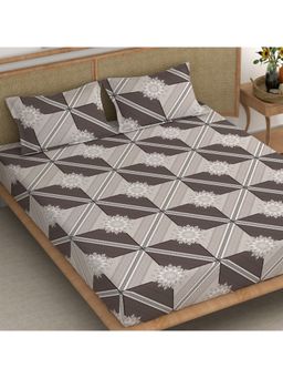CHHAVI INDIA - King Size Microfiber Bedsheet with 2 Pillow Cover Brown, Grey Geometric Mandala Print
