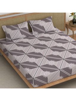 CHHAVI INDIA - Grey Geometric & Floral Print King Microfiber Bedsheet with 2 Pillow Cover (210 Tc)