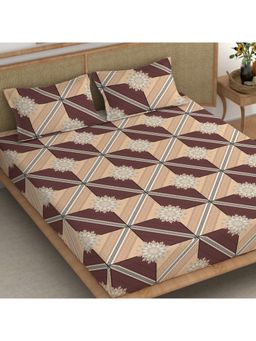 CHHAVI INDIA - Maroon & Beige Geometric Floral Print King Microfiber Bedsheet with 2 Pillow Cover