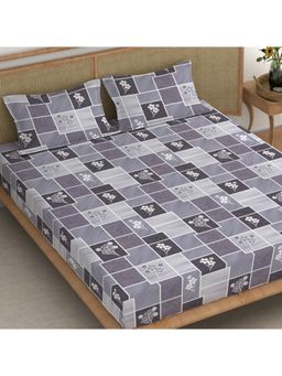 CHHAVI INDIA - Lavender Grey Geometric Floral Microfiber King Bedsheet with 2 Pillow Cover