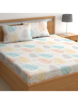 CHHAVI INDIA - Pastel Multi-Color Embroidered-Look Leaf Microfiber King Bedsheet with 2 Pillow Cover