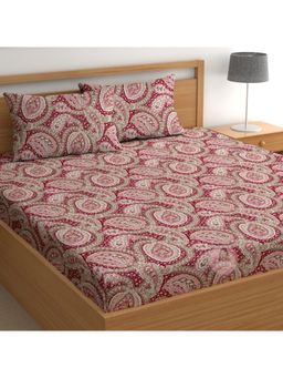 CHHAVI INDIA - Maroon & Pink Traditional Paisley Microfiber King Bedsheet with 2 Pillow Cover