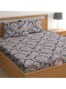 CHHAVI INDIA - Navy Multi-Color Traditional Paisley Microfiber King Bedsheet with 2 Pillow Cover