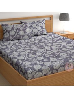 CHHAVI INDIA - Textured Floral Vine Microfiber King Bedsheet with 2 Pillow Cover Grey