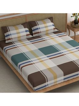 CHHAVI INDIA - Brown Multi-Color Bold Plaid Microfiber King Bedsheet with 2 Pillow Cover