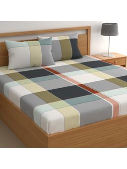 CHHAVI INDIA - Muted Multi-Color Bold Plaid Microfiber King Bedsheet with 2 Pillow Cover