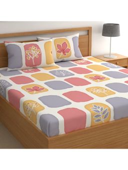 CHHAVI INDIA - Pastel Multi-Color Abstract Leaf Microfiber King Bedsheet with 2 Pillow Cover