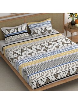 CHHAVI INDIA - Tribal Geometric Multi-Stripe Microfiber King Bedsheet with 2 Pillow Cover