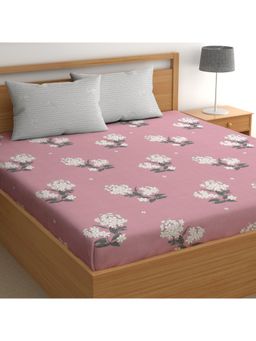 CHHAVI INDIA - Dusty Pink & White Hydrangea Floral Microfiber King Bedsheet with 2 Pillow Cover