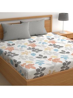 CHHAVI INDIA - Grey Multi-Color Leaf Microfiber King Bedsheet with 2 Pillow Cover