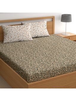 CHHAVI INDIA - Olive Green Small Floral Print Microfiber King Bedsheet with 2 Pillow Cover