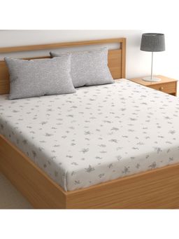 CHHAVI INDIA - Monochrome Striped Floral Microfiber King Bedsheet with 2 Pillow Cover