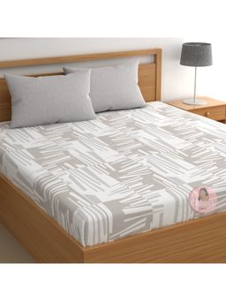 CHHAVI INDIA - Beige Abstract Brushstroke Microfiber King Bedsheet with 2 Pillow Cover