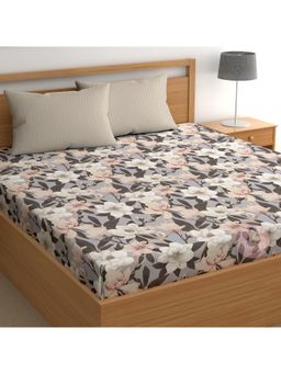 CHHAVI INDIA - Brown Grey Floral King Microfiber Bedsheet with 2 Pillow Cover