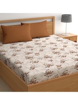 CHHAVI INDIA - Beige Brown Floral King Microfiber Bedsheet with 2 Pillow Cover