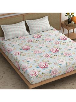 CHHAVI INDIA - Microfiber King Bedsheet With 2 Pillow Covers Vintage Pastel Rose Floral Print