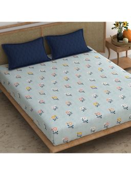 CHHAVI INDIA - Microfiber King Bedsheet With 2 Pillow Covers Ditsy Pastel Floral On Light Blue