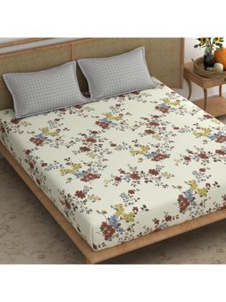 CHHAVI INDIA - Microfiber King Bedsheet With 2 Pillow Covers Rustic Multi-Floral Print
