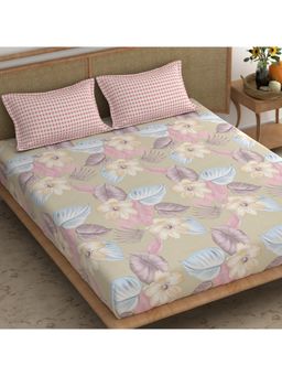 CHHAVI INDIA - Microfiber King Size Bedsheet Set Floral Print With Gingham Pillow Covers