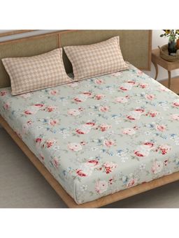 CHHAVI INDIA - King Size Bedsheet Set Vintage Floral Print With 2 Houndstooth Pillow Covers
