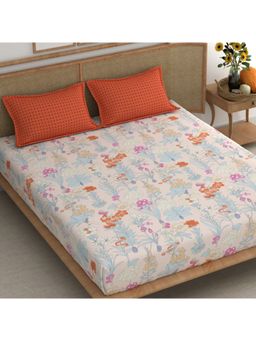 CHHAVI INDIA - Microfiber King Size Floral Bedsheet Set With 2 Pillow Covers Peach