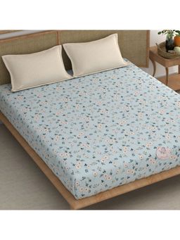 CHHAVI INDIA - Microfiber King Size Bedsheet Set With 2 Pillow Covers (Dusty Blue Floral Print)