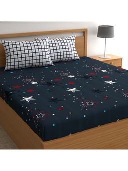 CHHAVI INDIA - Starry Night Microfiber Double Bedsheet With 2 Checkered Pillow Covers