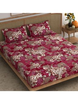 CHHAVI INDIA - Microfiber King Size Floral Bedsheet With 2 Pillow Covers Maroon